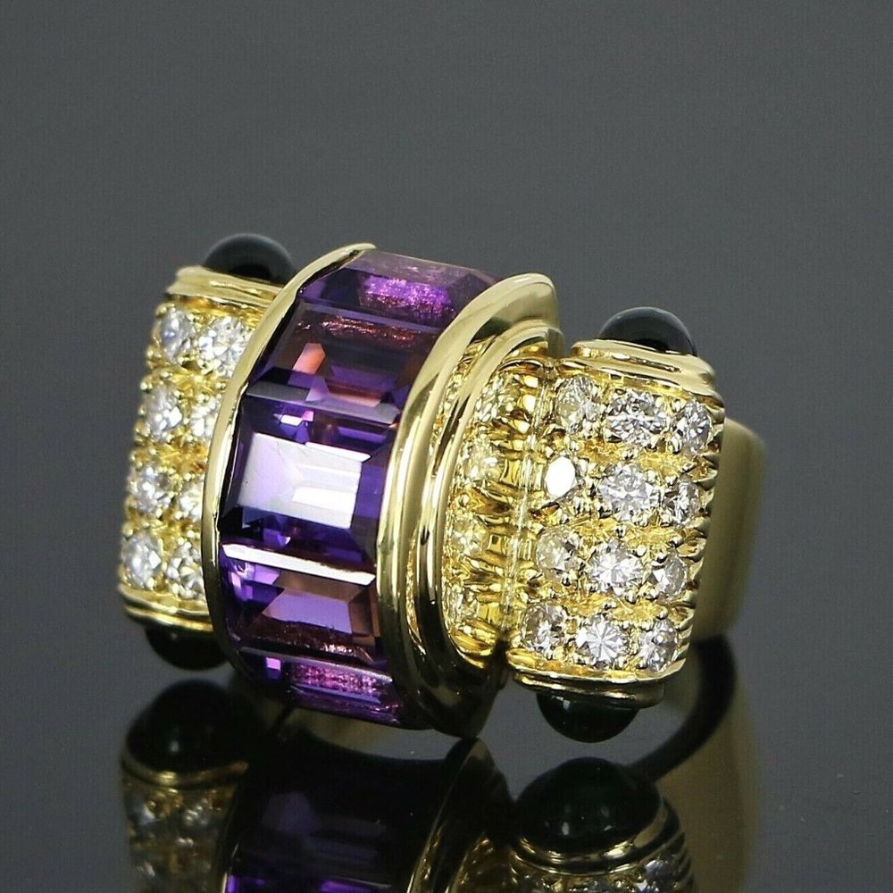 13248 Lagos Caviar 18K Yellow Gold Purple Amethyst Diamond Tourmaline Ring - Picture 3 of 10
